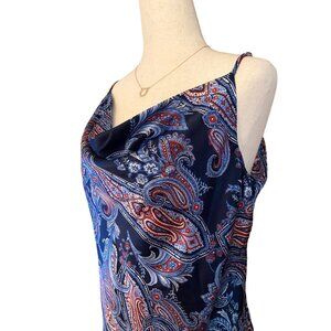 Emma & Michele Paisley Satin Slip‎ Dress Womens Med Navy 90s Model Grunge Goth